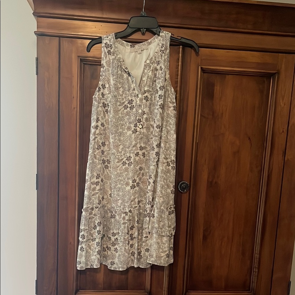 LOFT Cream and Gold Midi Sundress V-neck Wedding Guest
